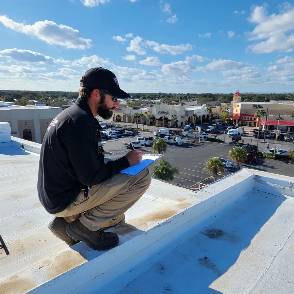 Multi-unit commercial roof sealing Brandon FL ensuring long-lasting performance using solvent-free silicone with high elongation.