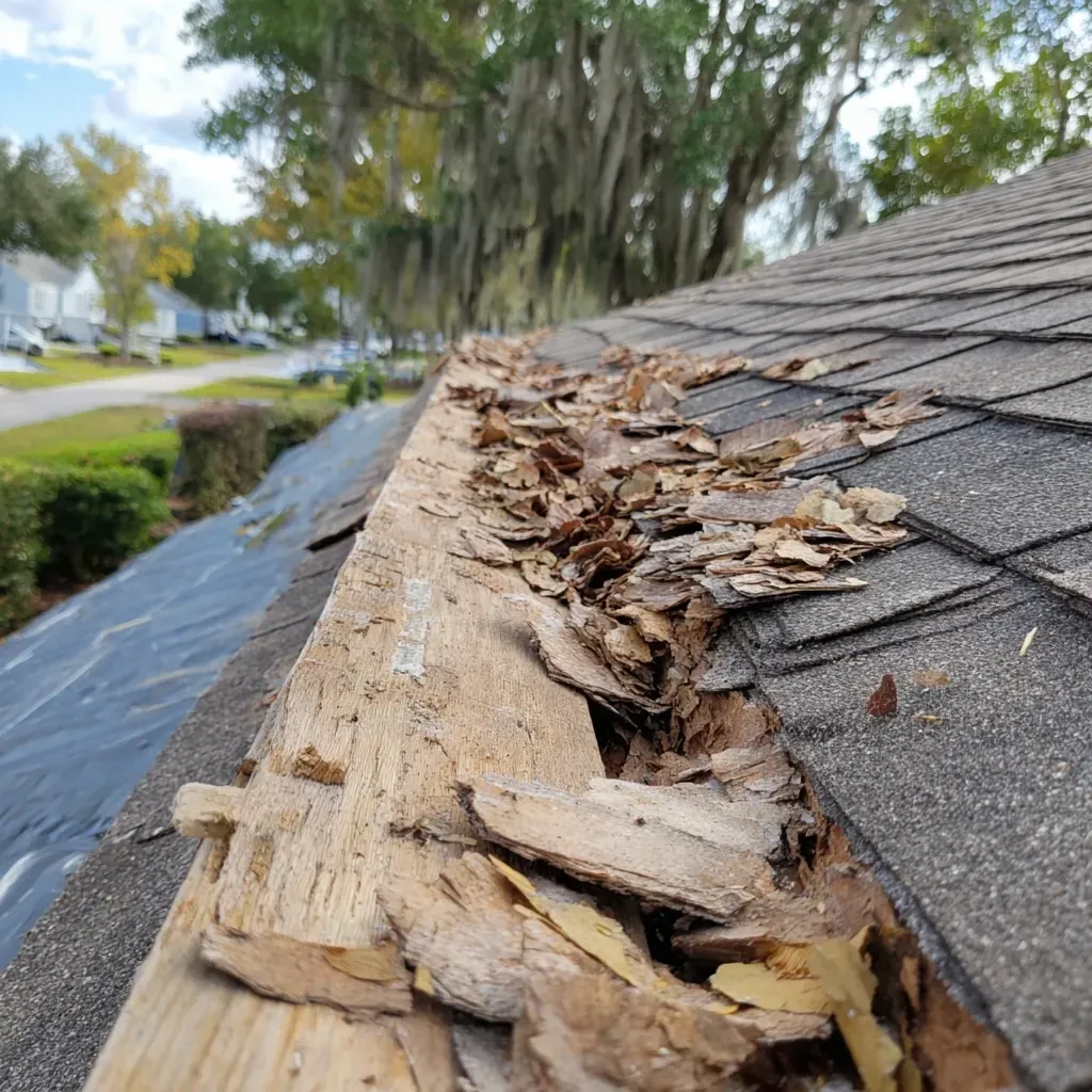 Brandon FL roof repair contractors replacing blown-off shingles, resealing ridge vents, and installing ice and water shield after storm-related leaks.