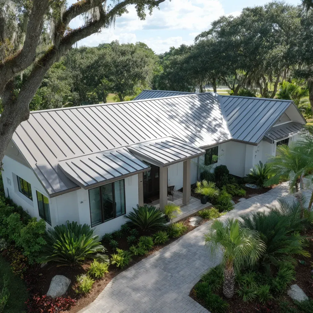 Premium metal roofing Brandon FL using Miami-Dade approved 26-gauge panels, butyl tape sealing, and concealed clip systems for storm zone applications.