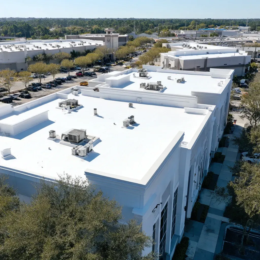 Modified bitumen flat roofing Brandon FL includes base ply installation, torch-applied cap sheet, and SBS polymer-enhanced waterproof layers.