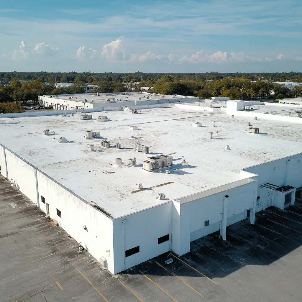 Brandon FL flat roofing contractors replacing torch-down systems with energy-efficient white TPO membranes and tapered insulation to eliminate ponding water.