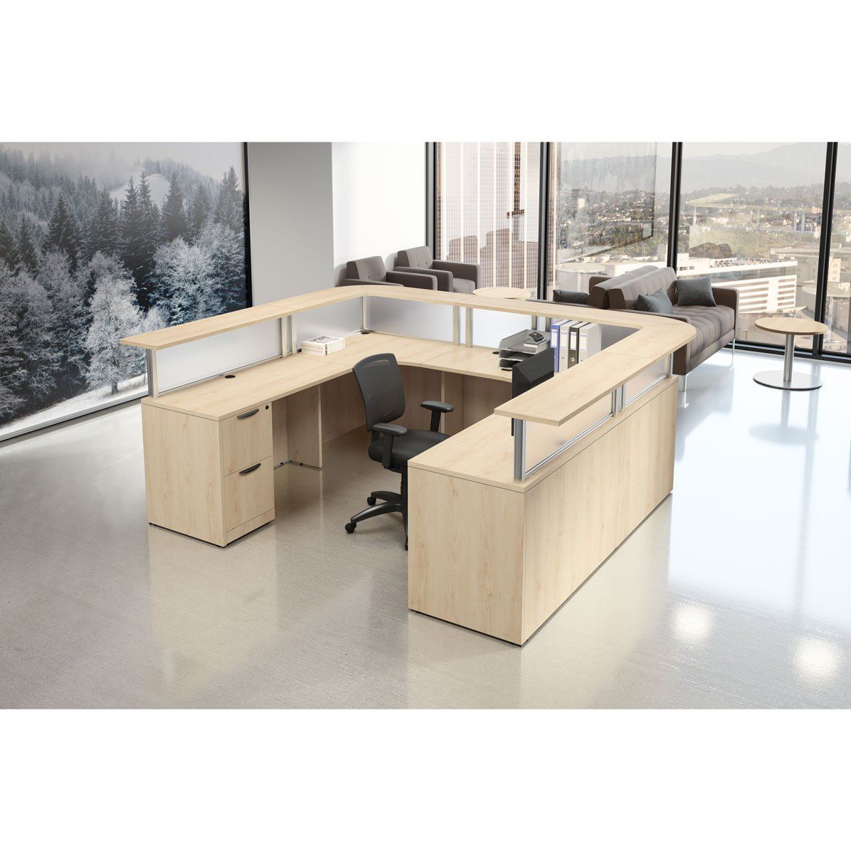 OS Borders U-shape reception desk with wrap around transaction top