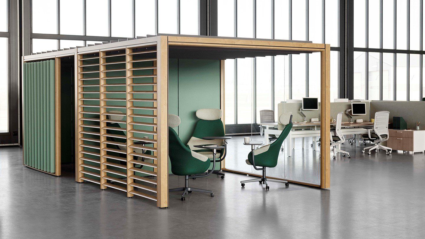 Senator CellPod Cabana acoustic meeting space & Ad-Lib Work Lounge chairs