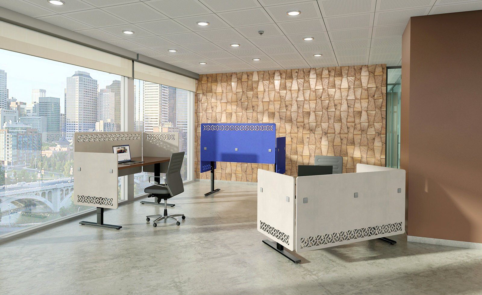 MergeWorks SwitchIt magnetic dual privacy/modesty PET acoustic desk dividers