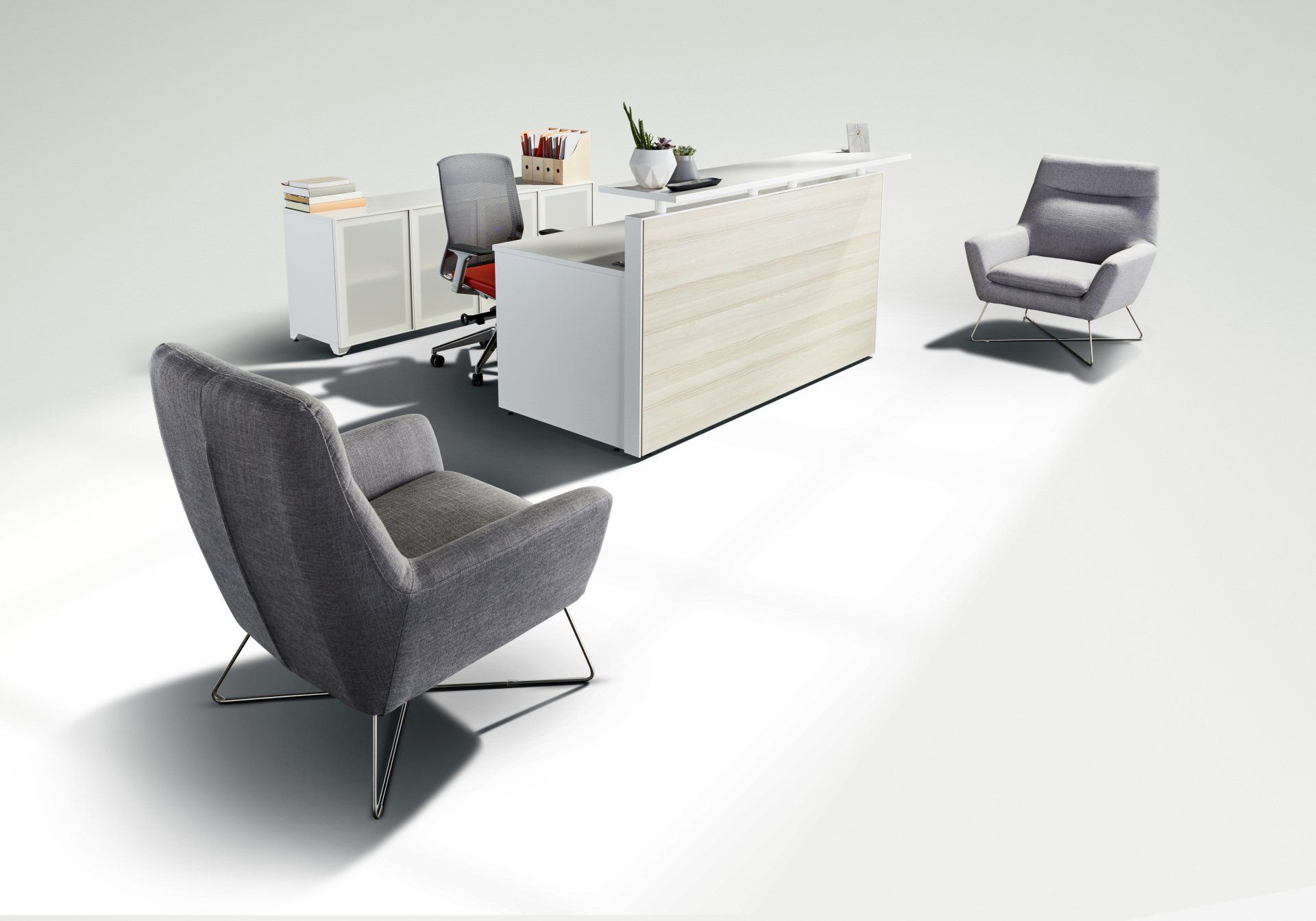 Tayco Cosmo reception desk with storage credenza