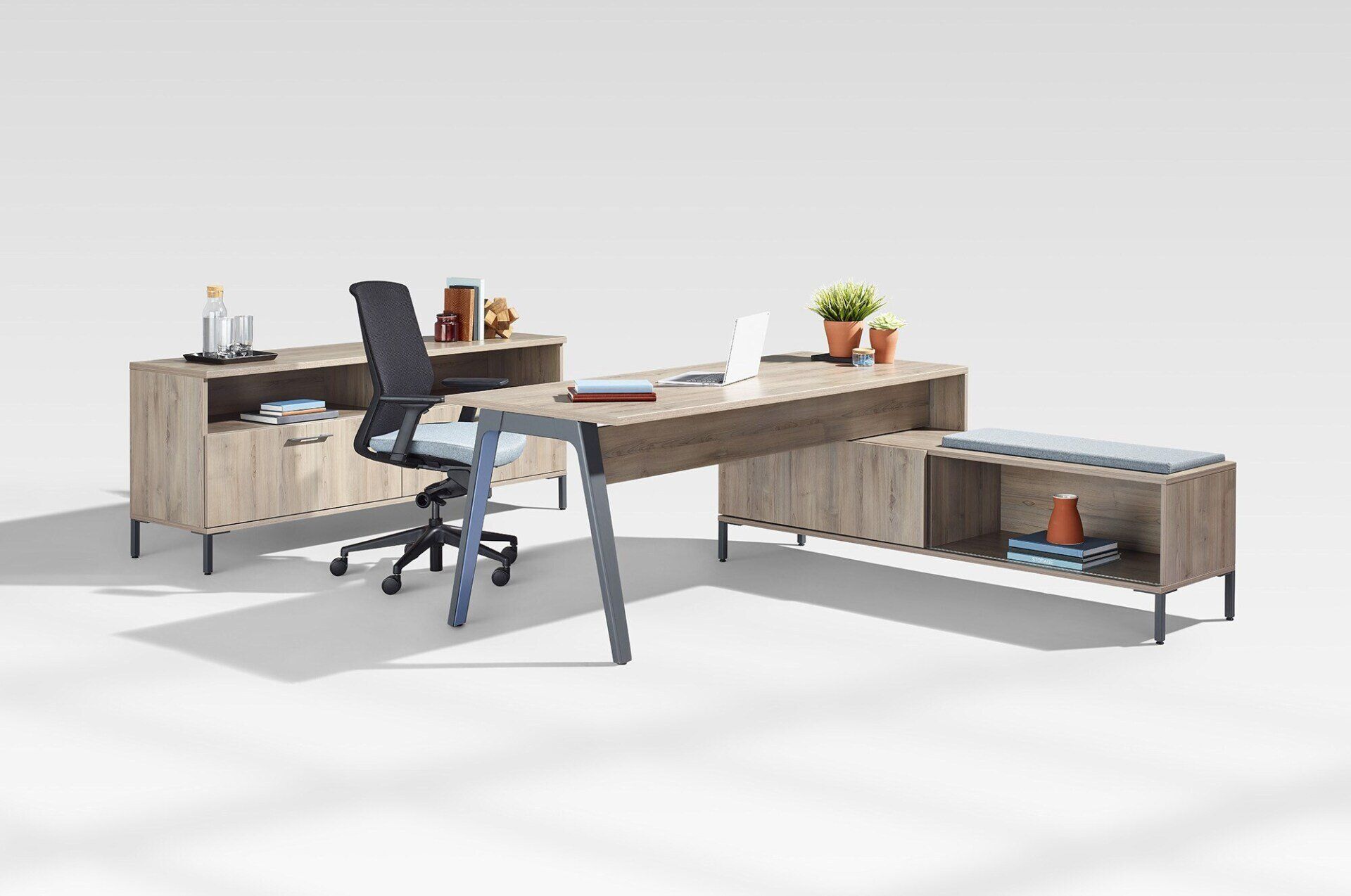 Halifax executive desk with high & low credenzas