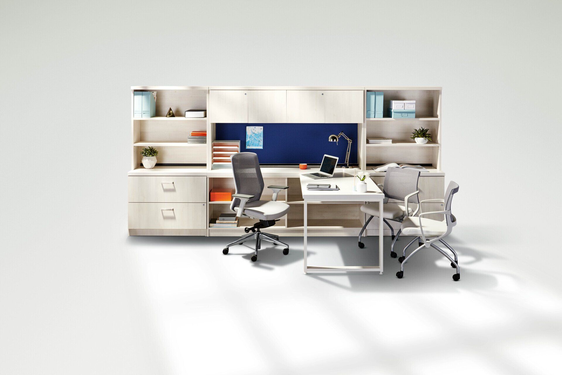 Tayco Metro modern L-shape desk with storage wall
