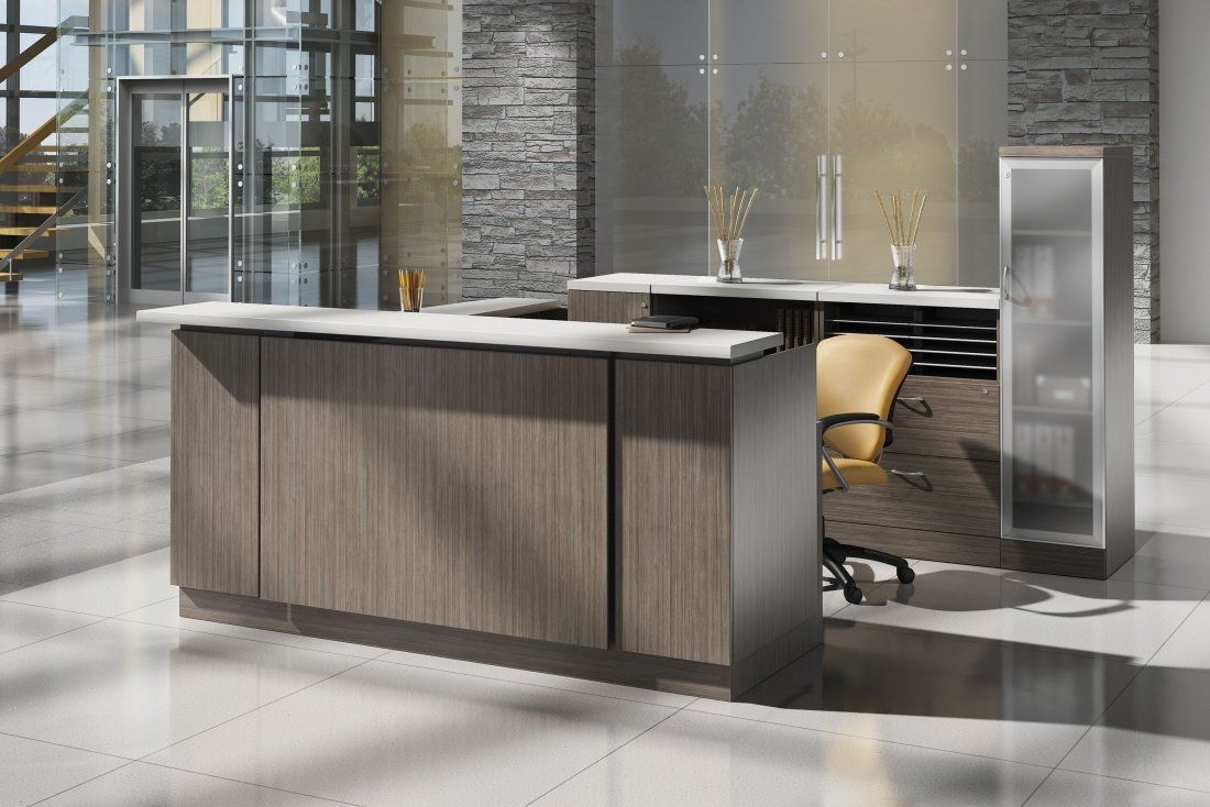 Global Zira U-shape reception desk with mixed storage