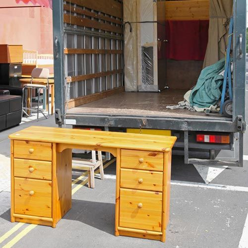 Open rear end of moving furniture truck