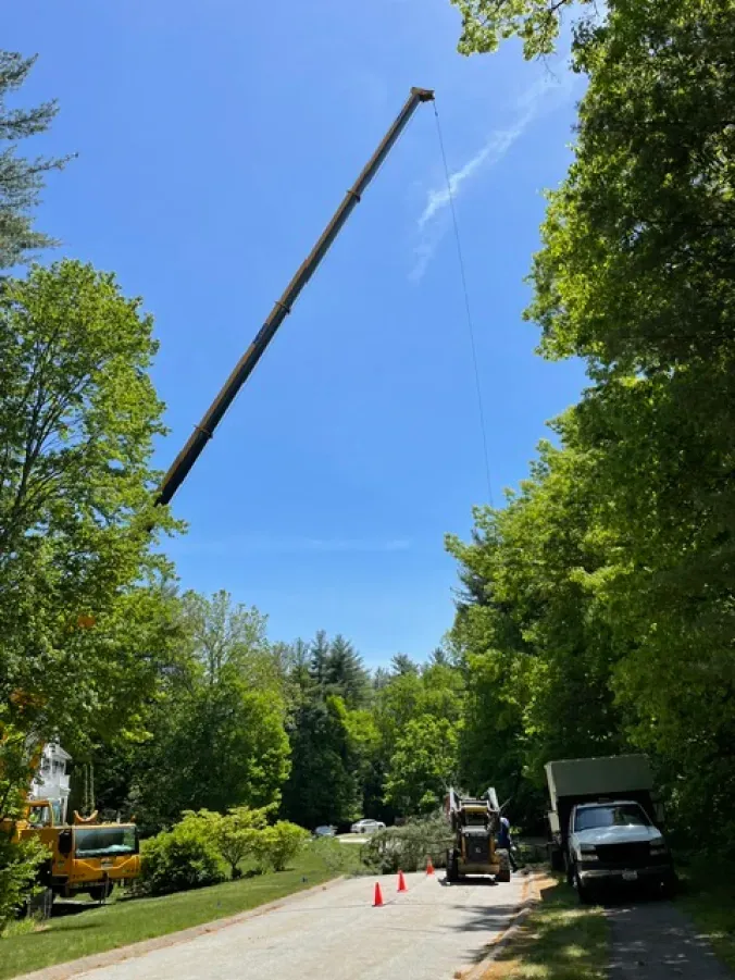 A truck is parked on the side of the road next to a crane.