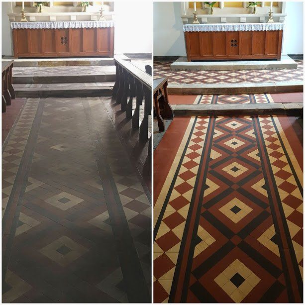 Church Tiles cleaned in Birkenhead, cheshire