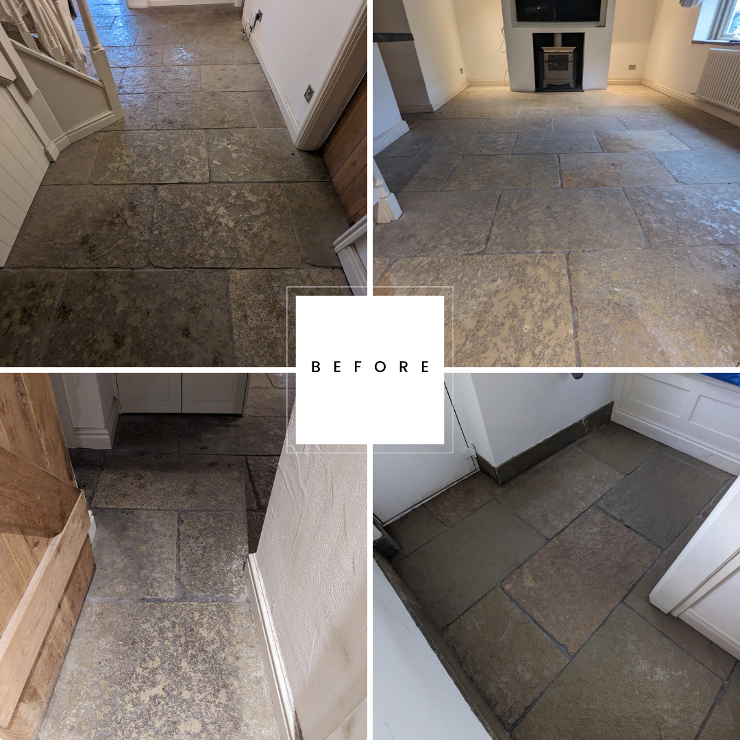 Stone floor restoration deep cleaning sealing wax removal in Stalybridge. We are based in hindley wigan. Before and after photos. 