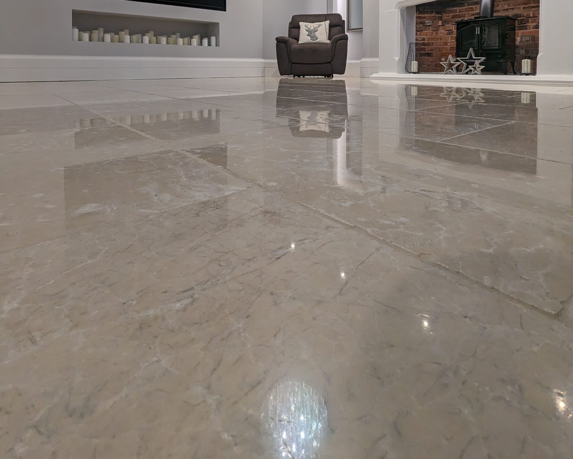 Limestone travertine deep cleaning, polishing, sealing and grout cleaning in Greater Manchester.
