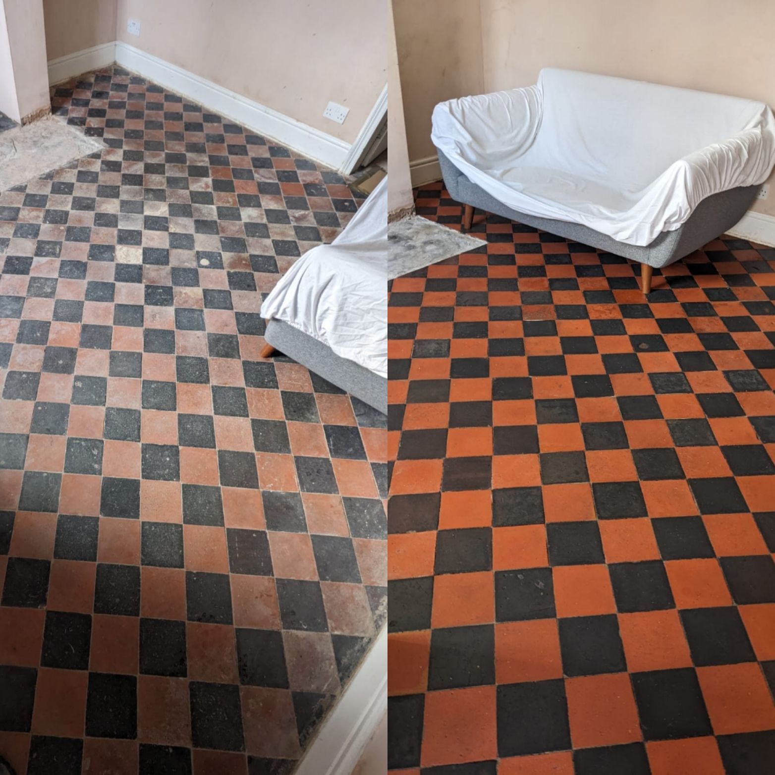 Deep cleaning, sealing and restoring a quarry tiled floor in Stockport, Greater Manchester