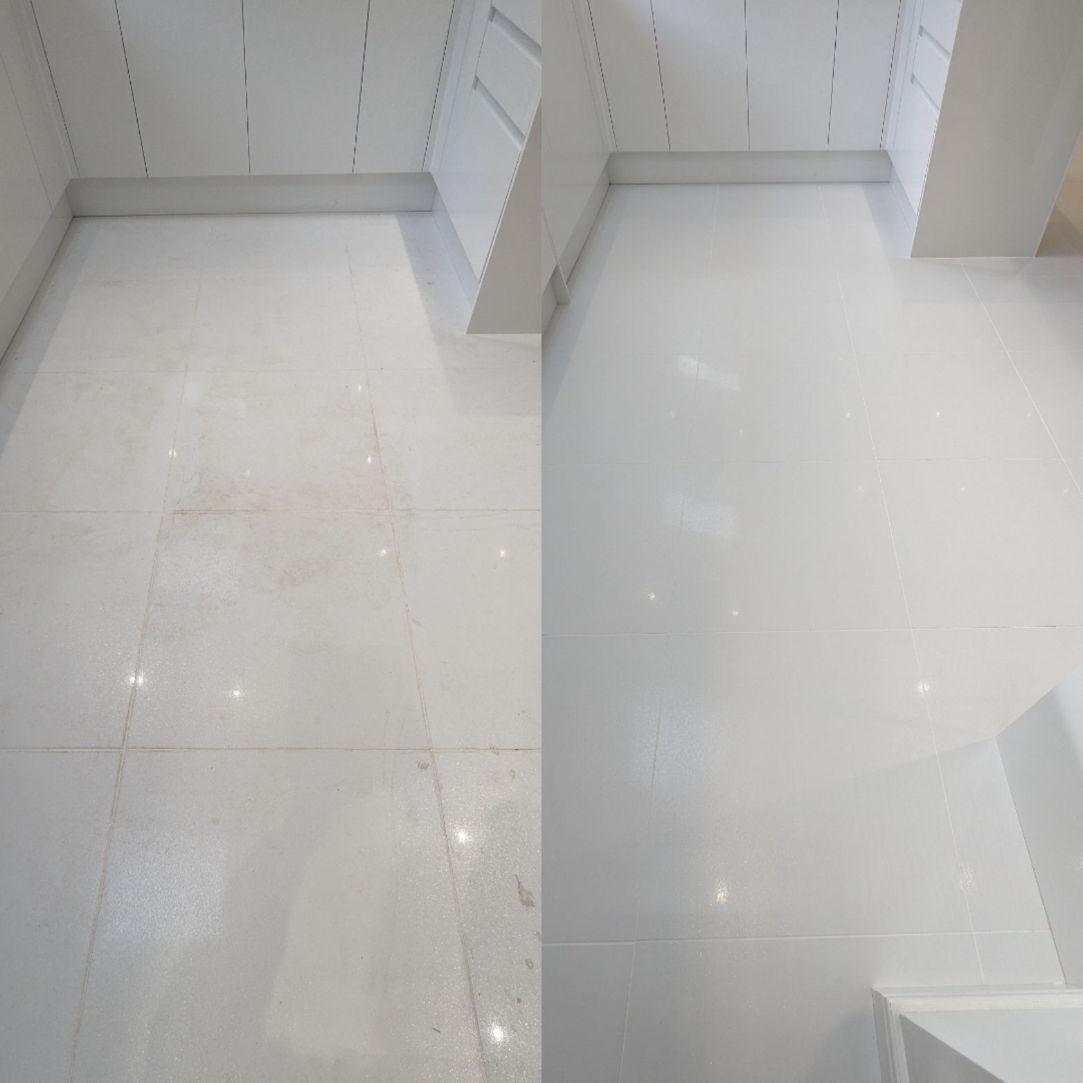 CLEANING AND SEALING NEWLY LAID WHITE PORCELAIN TILES AND GROUT IN WARRINGTON, CHESHIRE