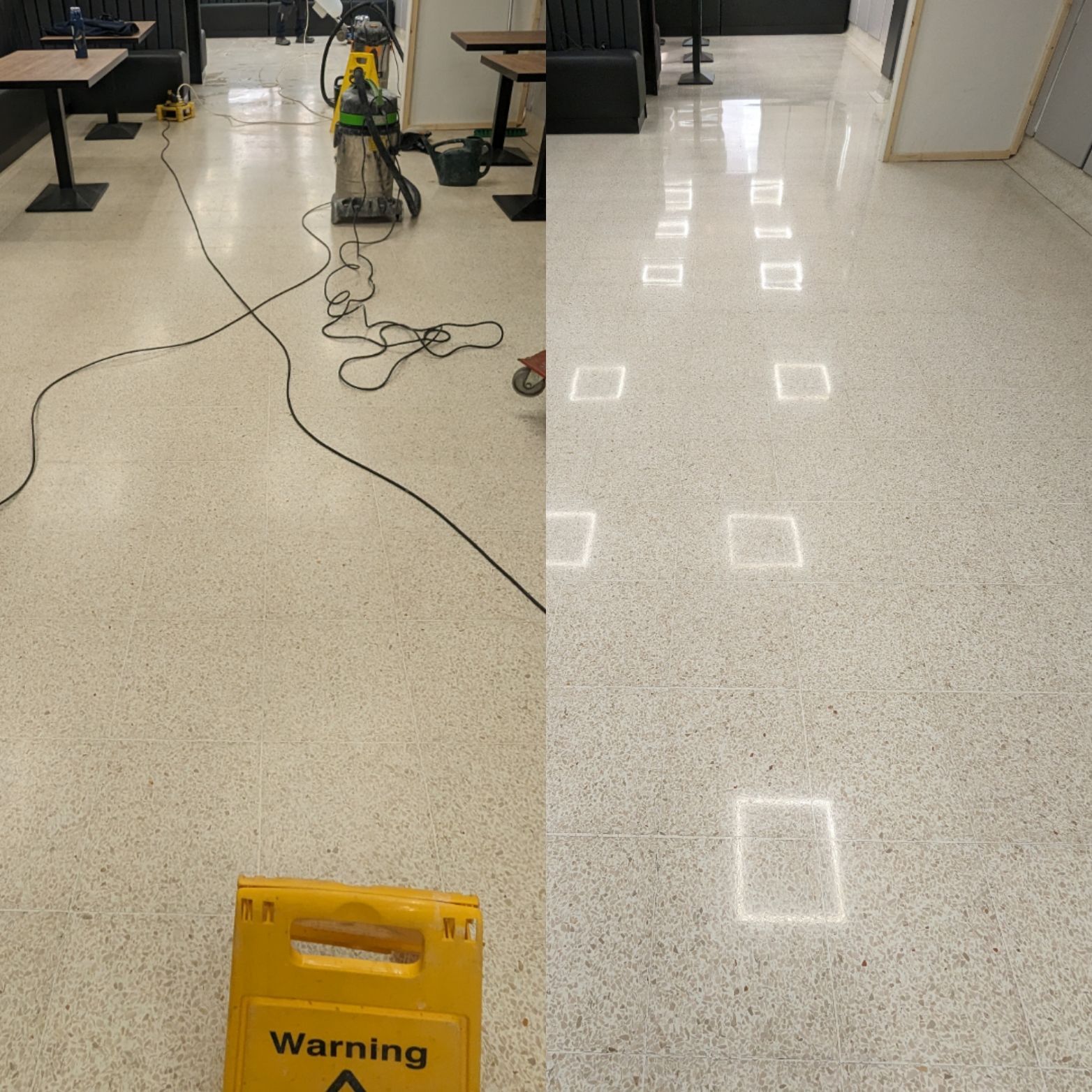 Terrazzo floor restoration, deep cleaning and polishing (up to 3000 grit), project in Burnley, 
QTC 