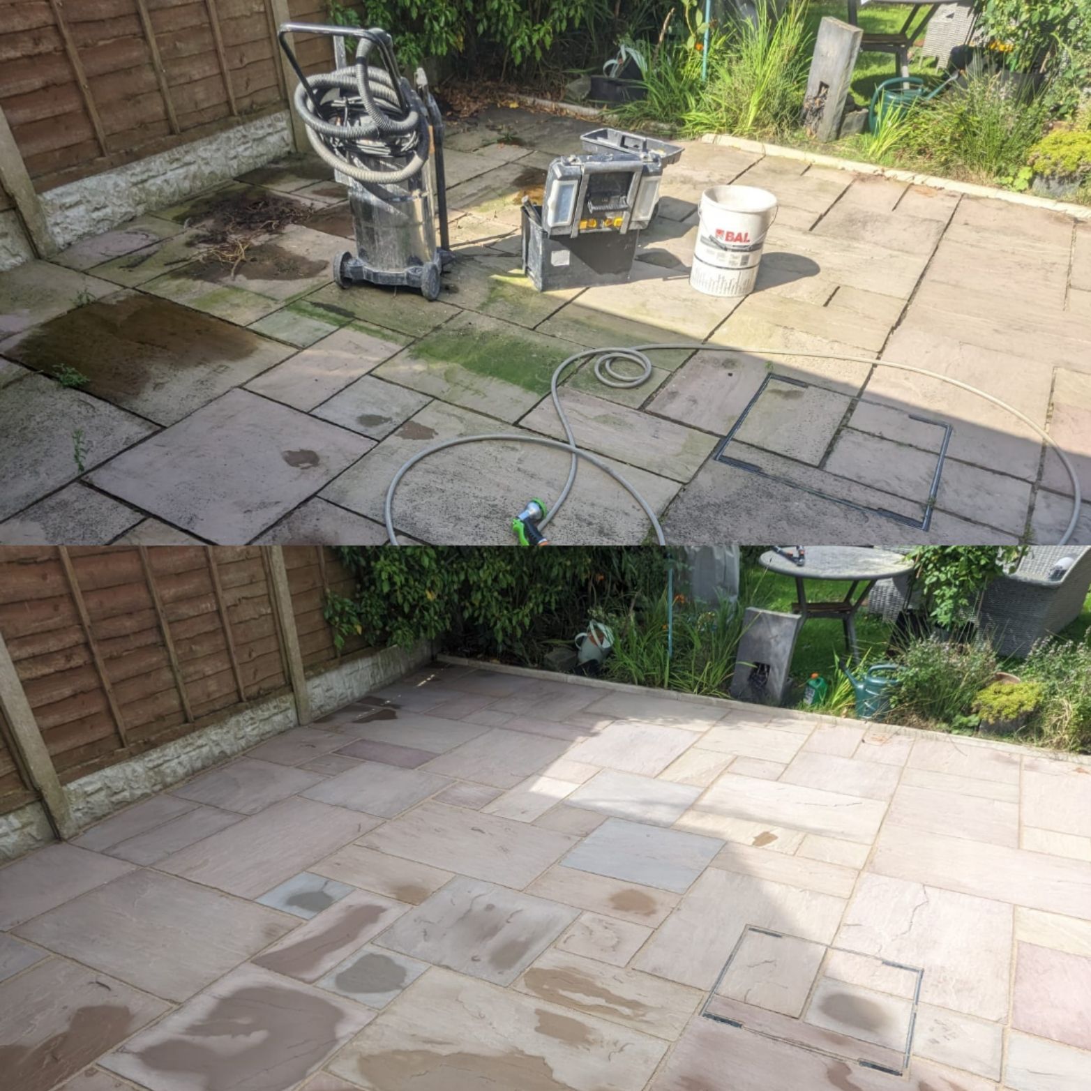 Patio deep cleaning, regrouting with easyjoint. Westhoughton. 
tile-grout-cleaning-before-after