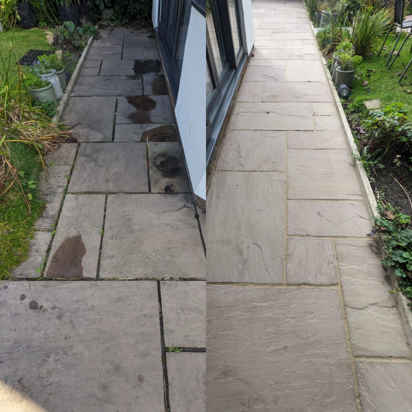 Patio deep cleaning, regrouting with easyjoint. Westhoughton. 
tile-grout-cleaning-before-after