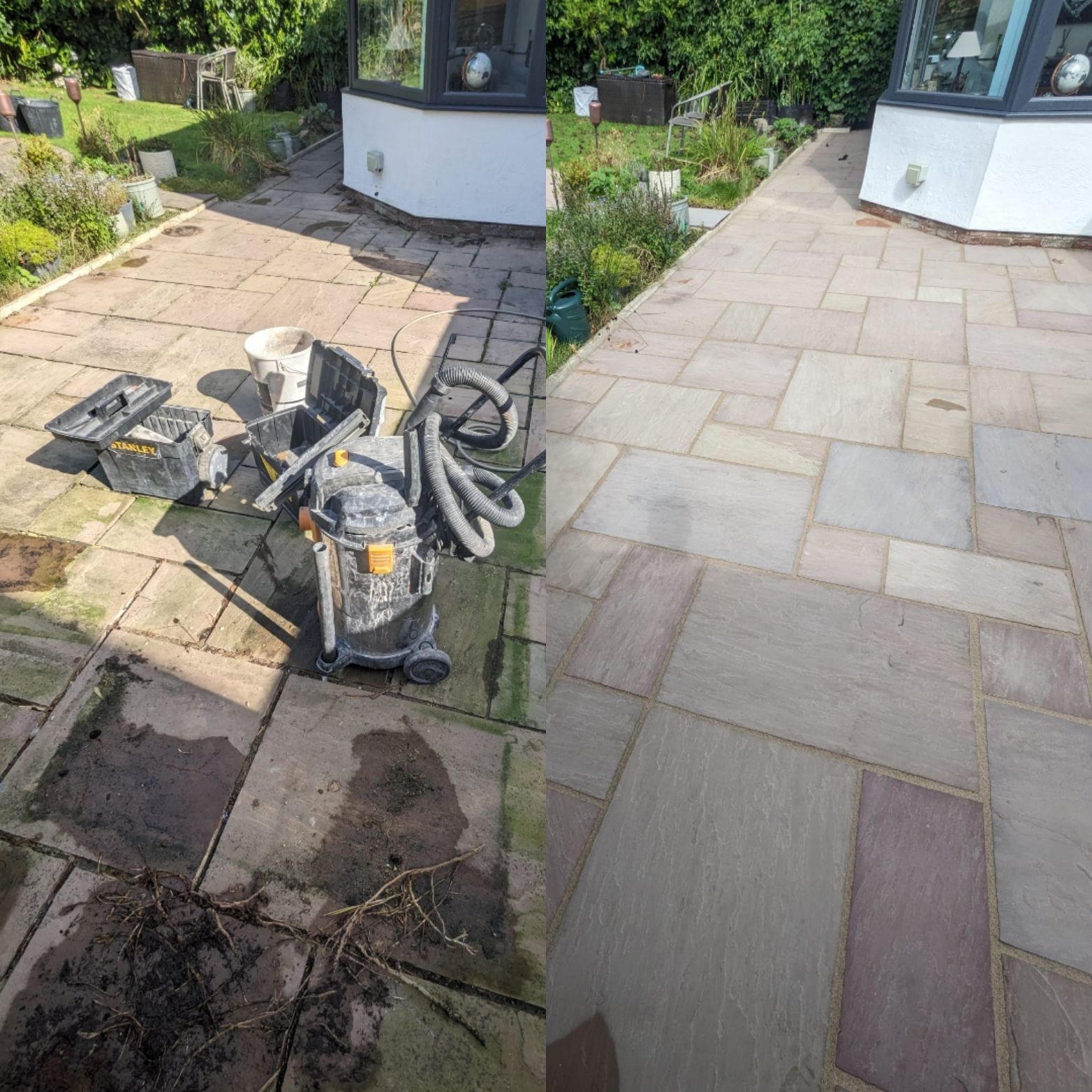 Patio deep cleaning, regrouting with easyjoint. Westhoughton. 
tile-grout-cleaning-before-after