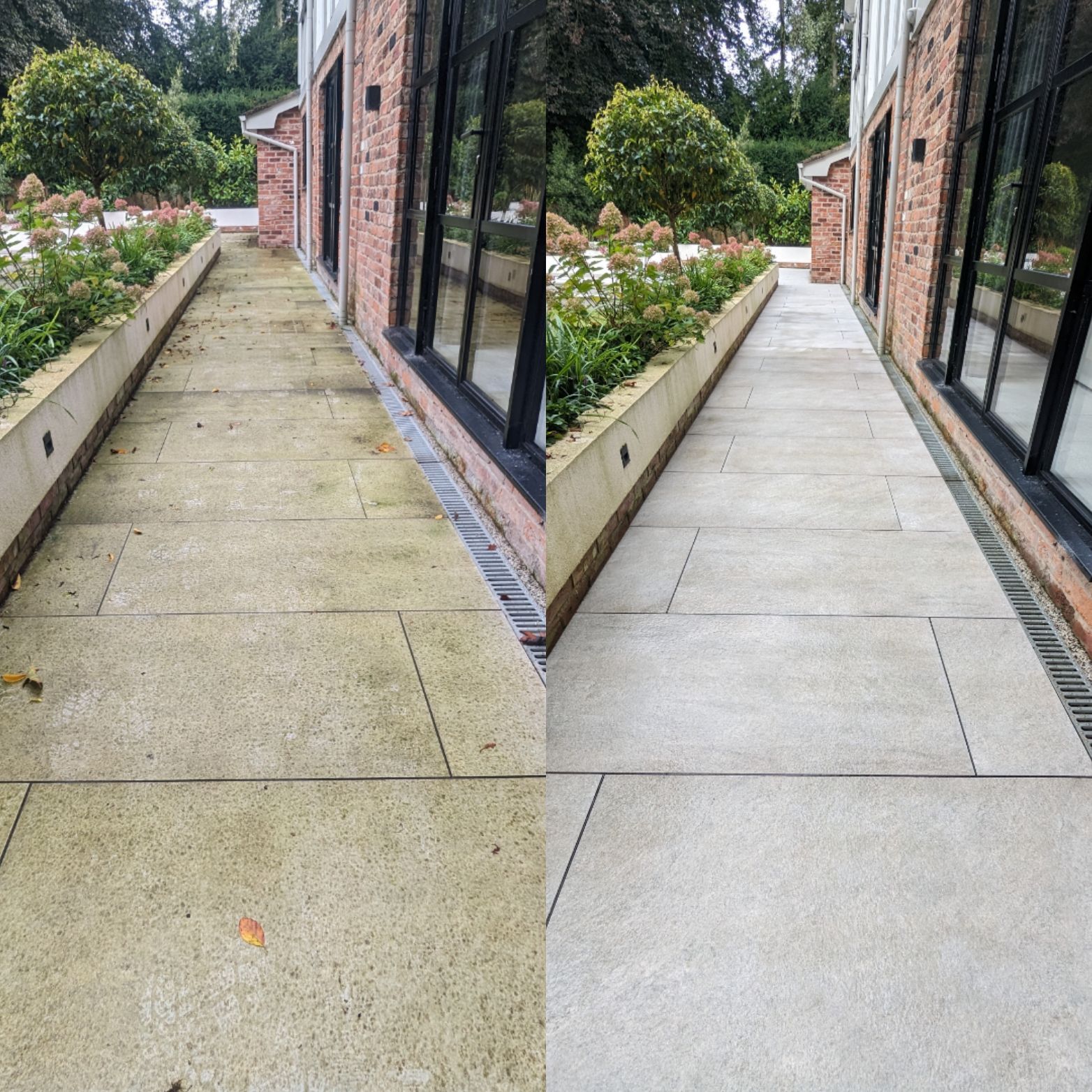 Patio deep cleaning, alderley edge
tile-grout-cleaning-before-after
Comparison of muddy, algae-covered porcelain patio tiles before and after a deep cleaning by Quality Tile Care in Alderley Edge, revealing restored, slip-free surfaces.
Cover Greater Manchester, Liverpool, Lancashire, Derbyshire. Based in Hindley, Wigan. 