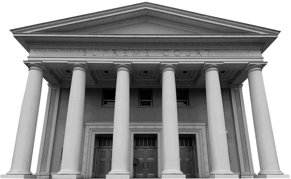 Classical building with tall columns and a triangular pediment.