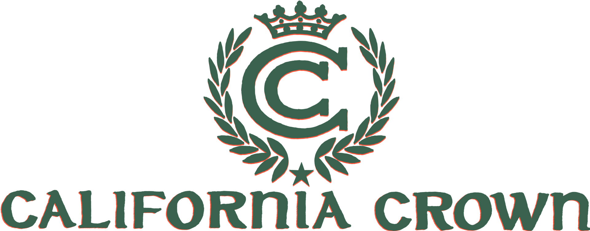 A logo for california crown with a crown and laurel wreath.