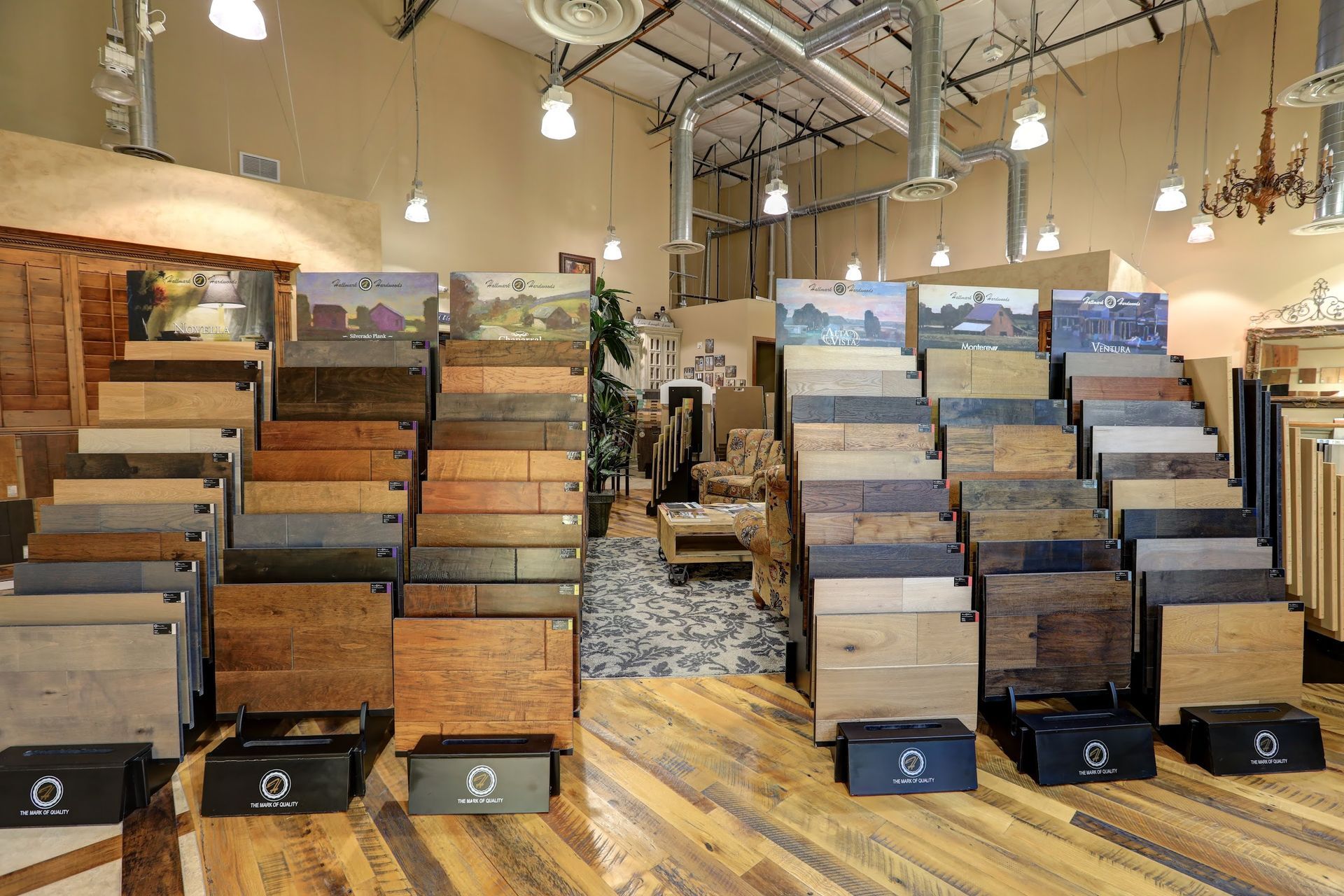 A showroom filled with lots of different types of wooden flooring.