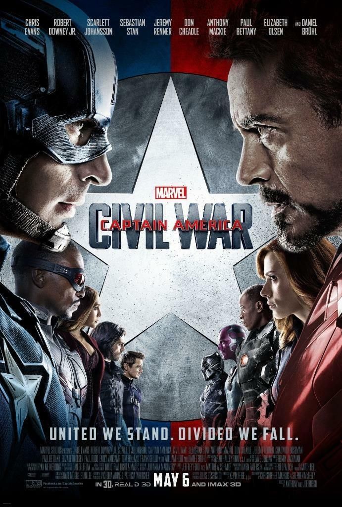 The movie poster for Captain America: Civil War, highlighting Erik Werlin's professional contributions to the film.