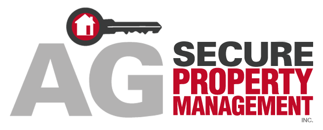 Logo for AG Secure Property Management with a key and house icon. Gray and red colors are used.