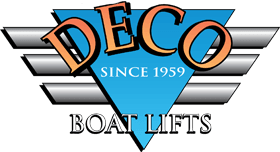 A logo for deco boat lifts since 1959