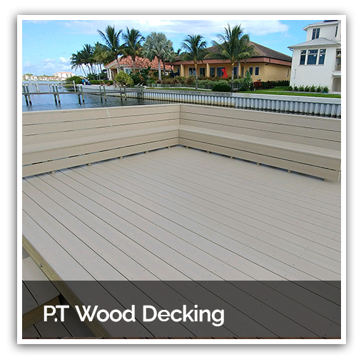 A picture of a wooden deck at a residential home. 