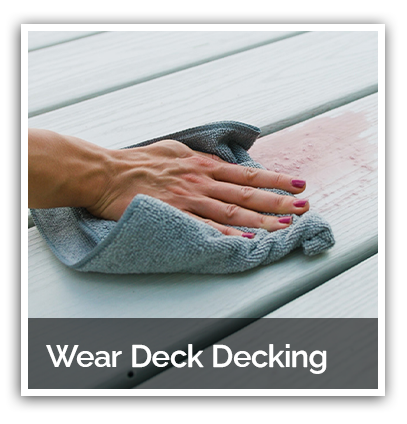 A person is cleaning a deck with a towel.