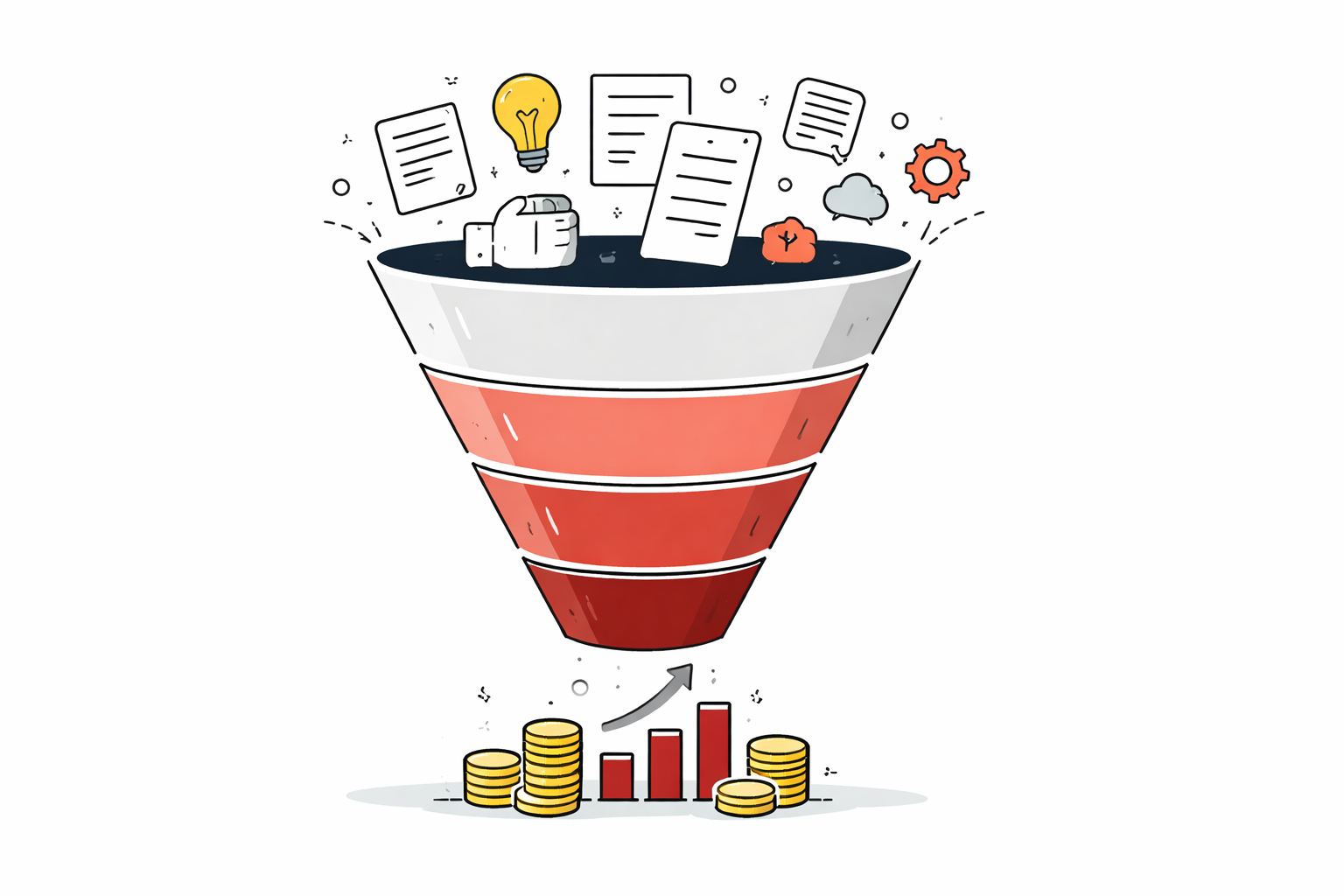 Funnel processing information, turning into money.