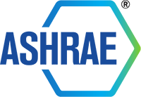 The logo for ashrae is blue and green and looks like a hexagon.