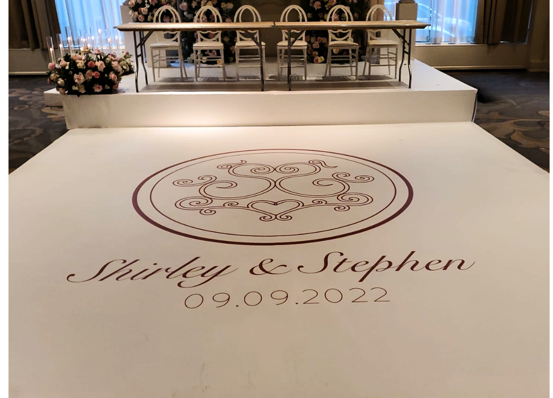 A dance floor with the names shirley and stephen on it