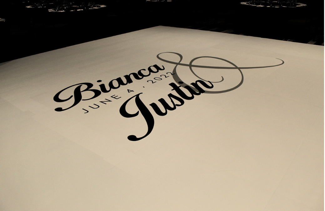 A piece of paper with bianca and justin written on it