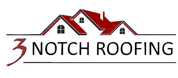 3 Notch Roofing logo with red stylized roof lines and black text on a white background