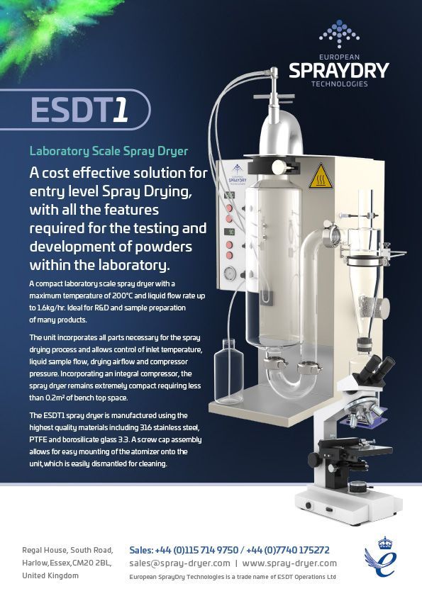 ESDT 1 pilot scale spray drying