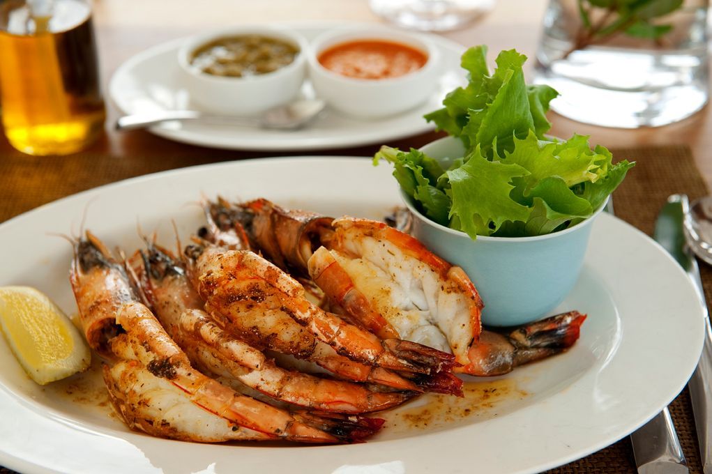 A local dish of prawns and salad served at White Pearl Resort in Mozambique