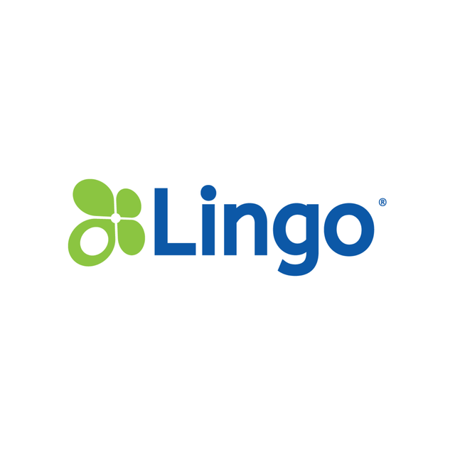 The Lingo logo featuring a green, clover-like icon made of four rounded shapes next to the word "Lingo" in blue.