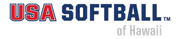 The logo for USA Softball of Hawaii, featuring red and dark blue text on a white background.