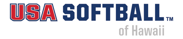 The logo for USA Softball of Hawaii, featuring red and dark blue text on a white background.