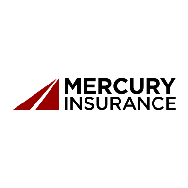 Mercury Insurance logo with red triangular icon and black text on white background
