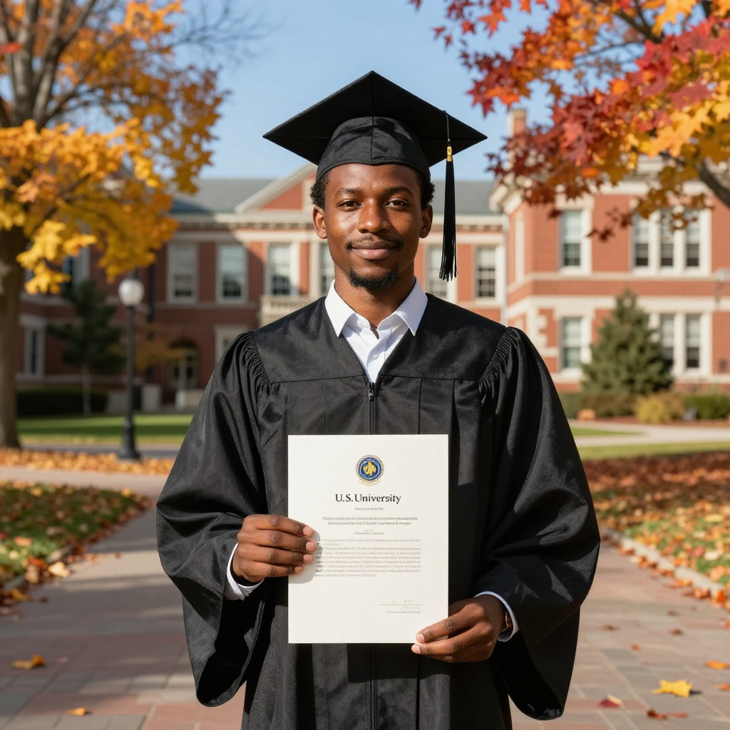 Harare student graduate holding diploma outdoors, celebrating academic success and study abroad with Prestige Scholar