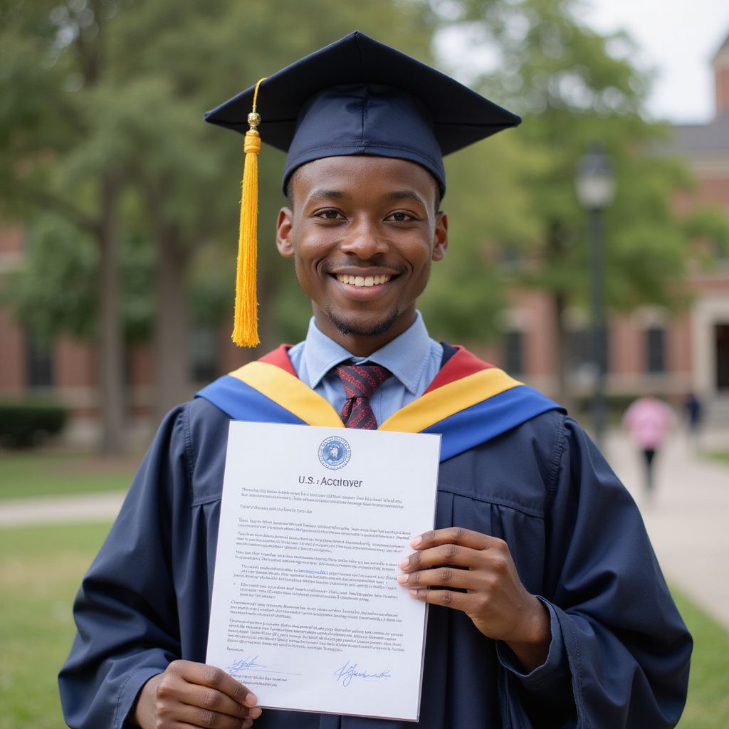 Prestige Scholar graduate smiling in cap and gown, holding diploma outdoors