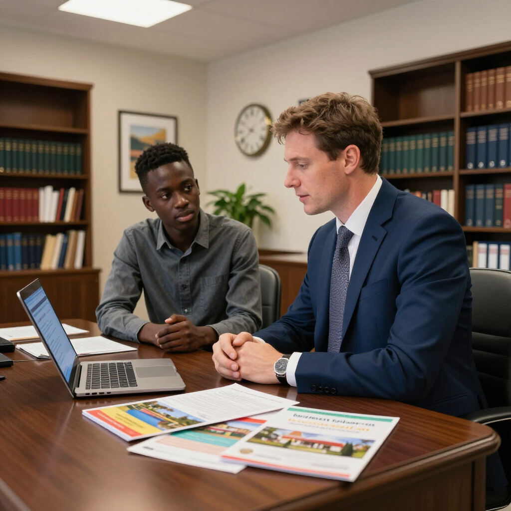 Mutare students consulting in a library with laptop and documents, preparing study abroad applications with Prestige Scholar.