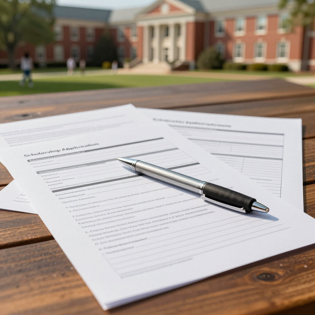 Scholarship application form with pen on a desk, prepared by Kwekwe students for study abroad with Prestige Scholar guidance