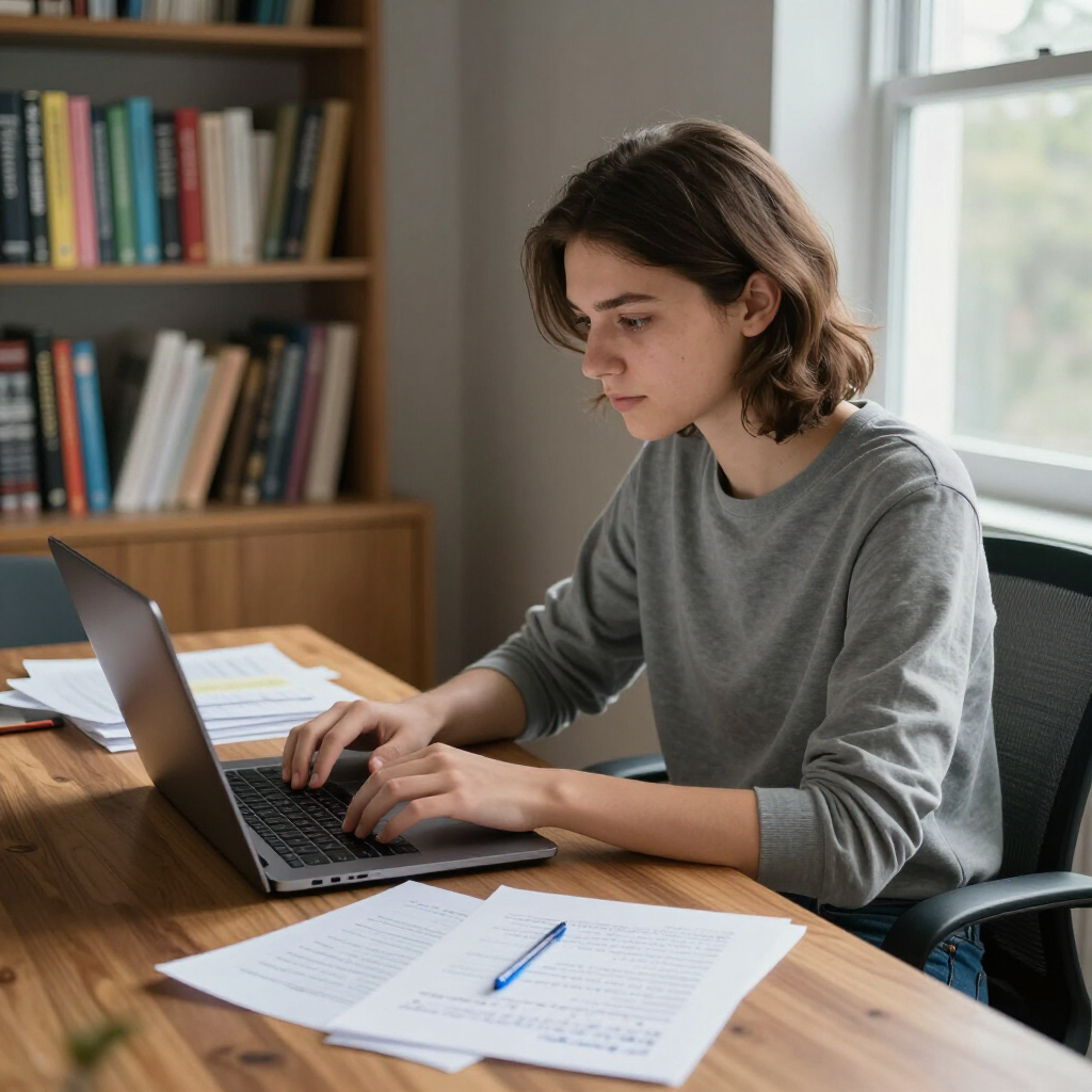 Student in Victoria Falls working on study abroad documents guided by Prestige Scholar