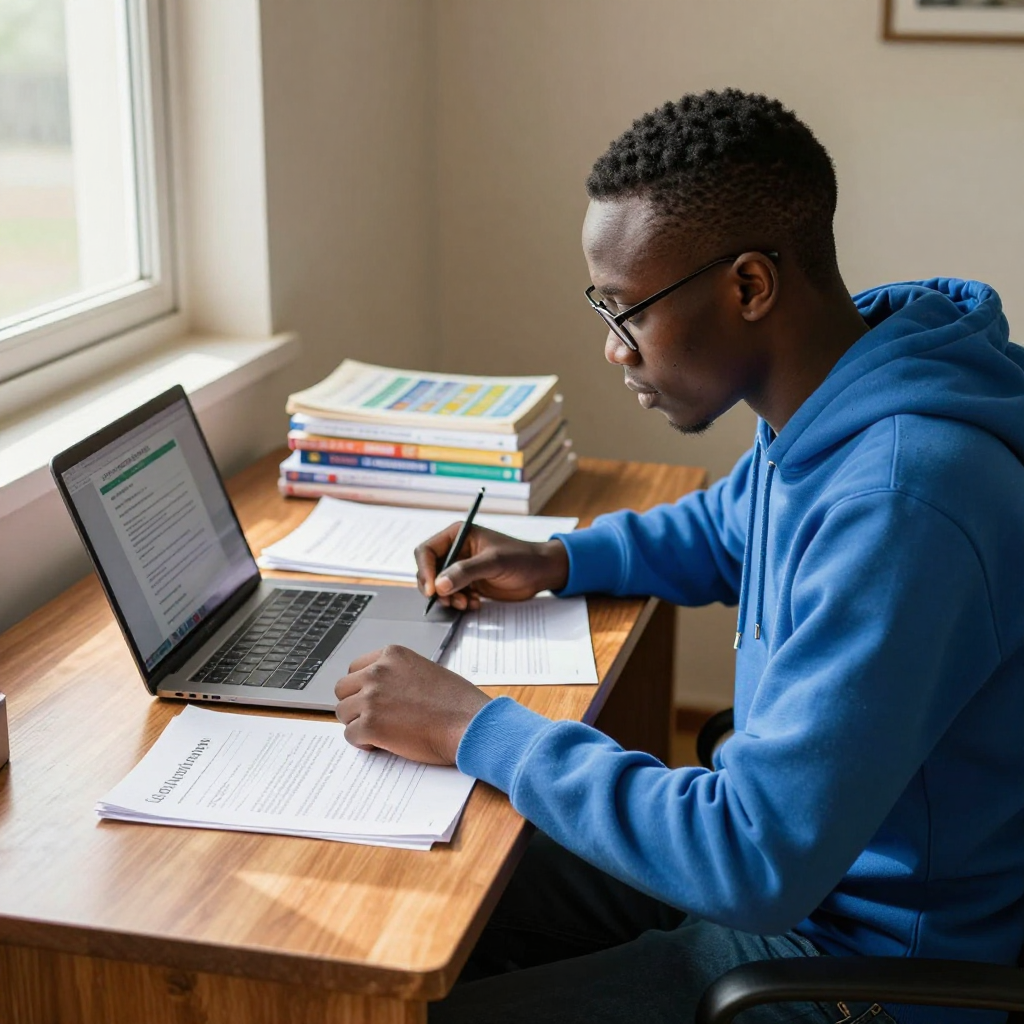 “Victoria Falls student preparing study abroad applications with Prestige Scholar.