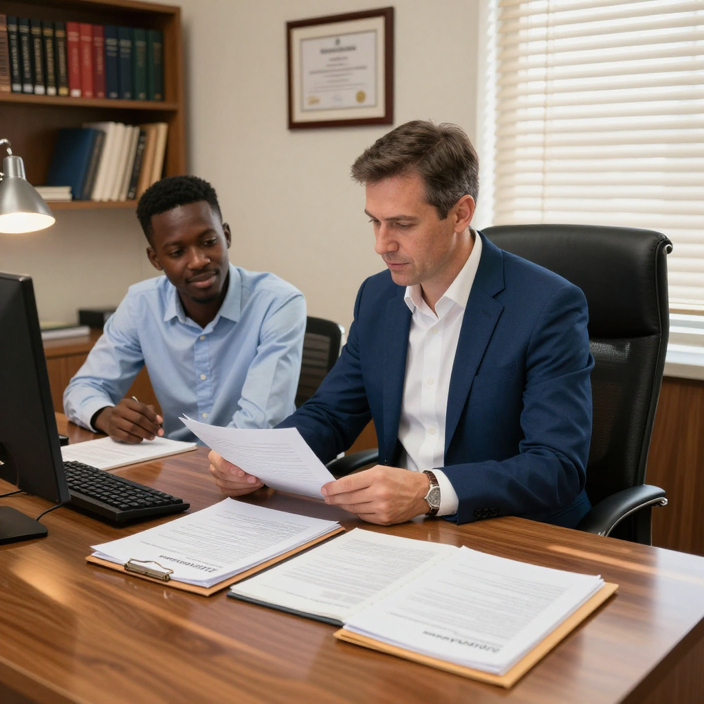 Victoria Falls student consulting with an advisor, reviewing study abroad and scholarship documents with Prestige Scholar